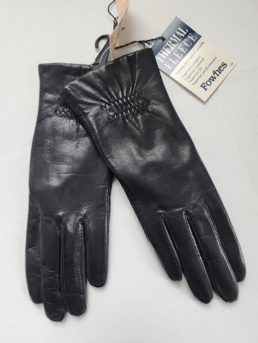 Fownes NWT Vintage Women’s Black Leather Gloves with Thermal Fleece Lining 7.5